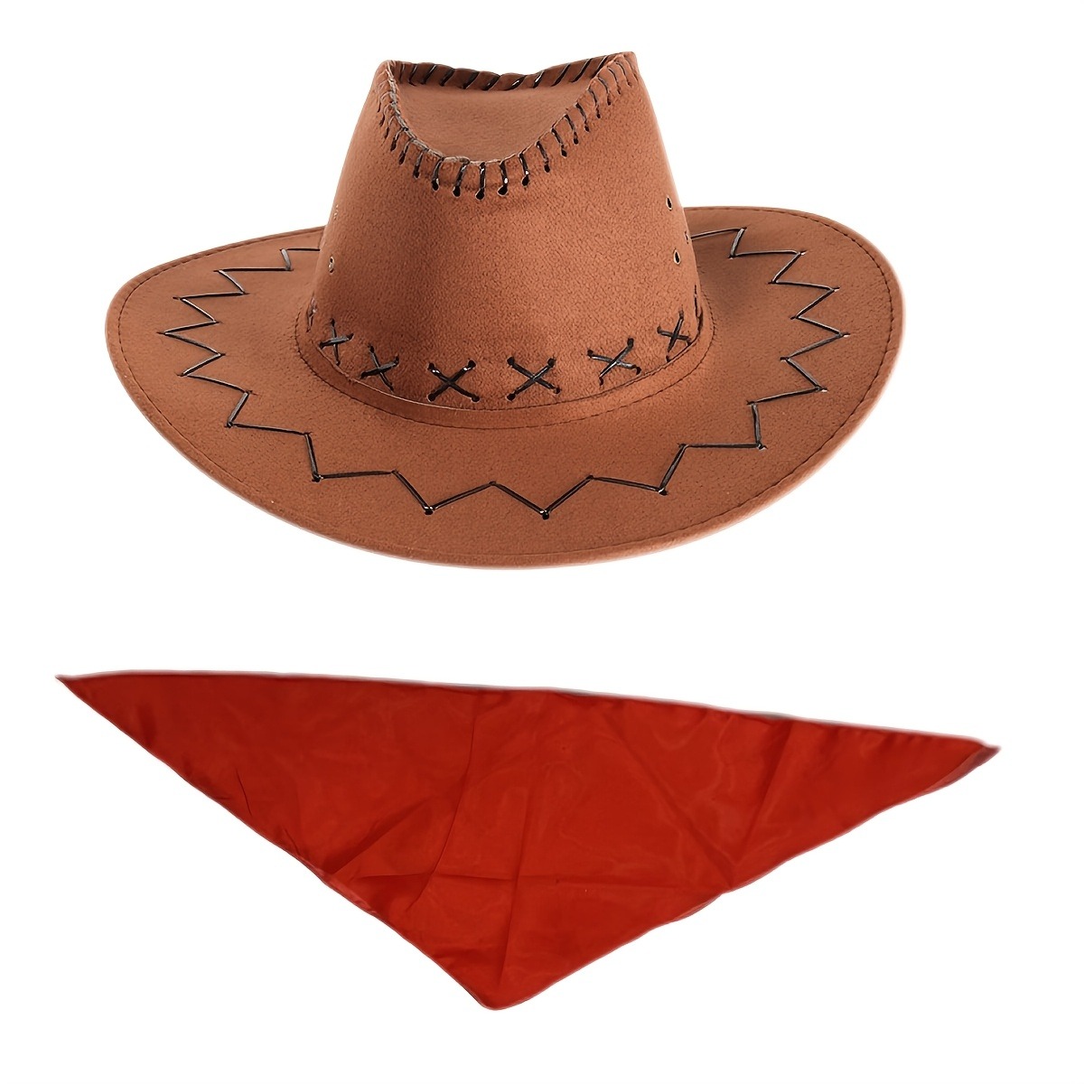 TEMU Ensemble 2 pièces chapeau de cowboy et foulard, convient pour costumes de jeu de rôle d'Halloween sur le thème , accessoires photo