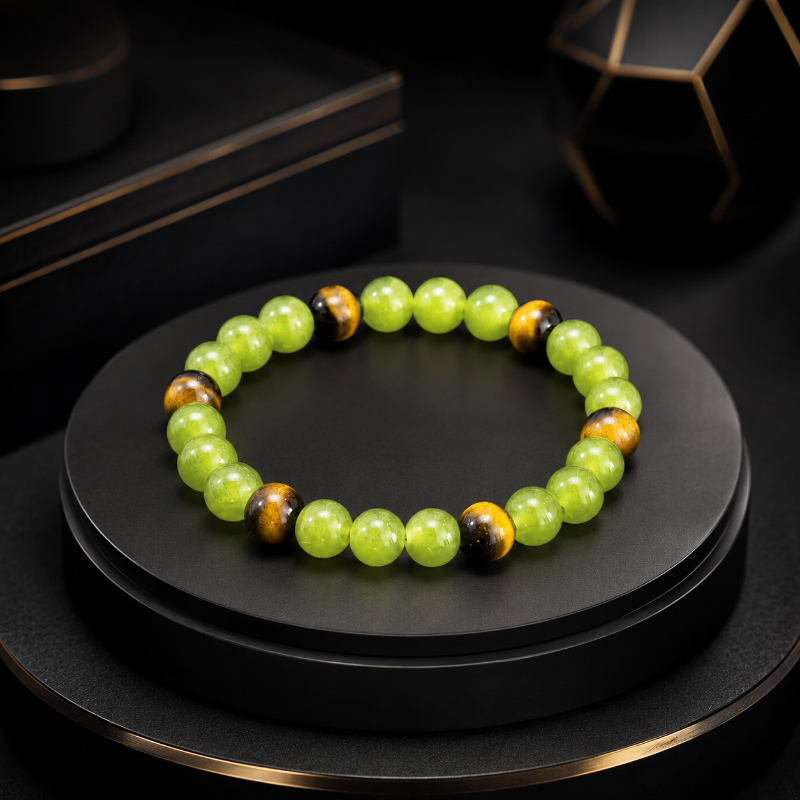 Green and Yellow Tiger's Eye Beads Bracelet, Gift Choice