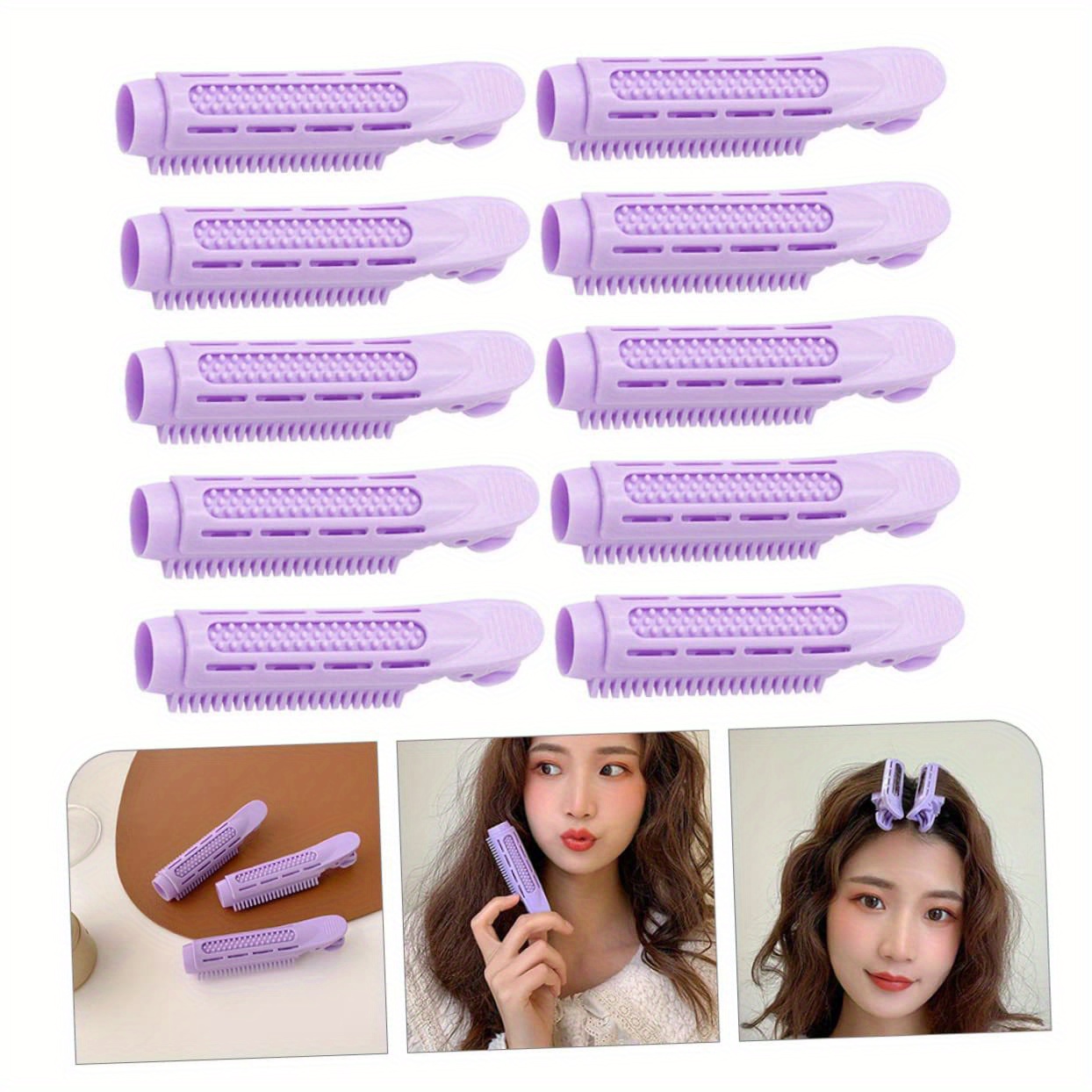 TEMU 10pcs Set Of Purple No-heat Curling Rods, Women' Volumizing High Forehead Curlers Suitable For All Hair Types, Fashionable Easy Convenient