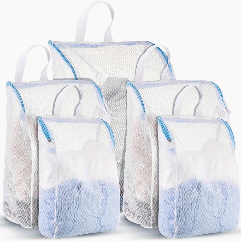 

Blue Honeycomb Mesh Laundry Bag With Handle, Large Opening Zippered Wash Bag For Socks And Lingerie, Polyester, 3 Sizes , Laundry Bags