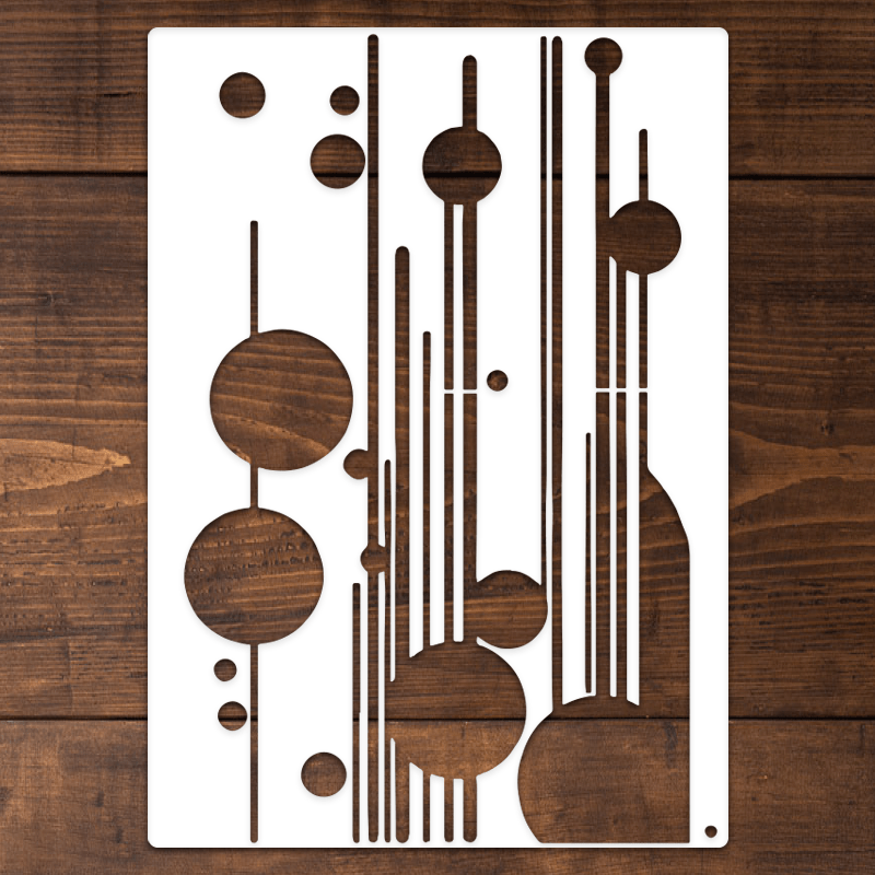 TEMU Stencil Featuring Circular And Linear Geometric Patterns, Measuring 11.8 By 7.3 Inches. This Reusable Artistic Stencil Is Perfect For Home Decor
