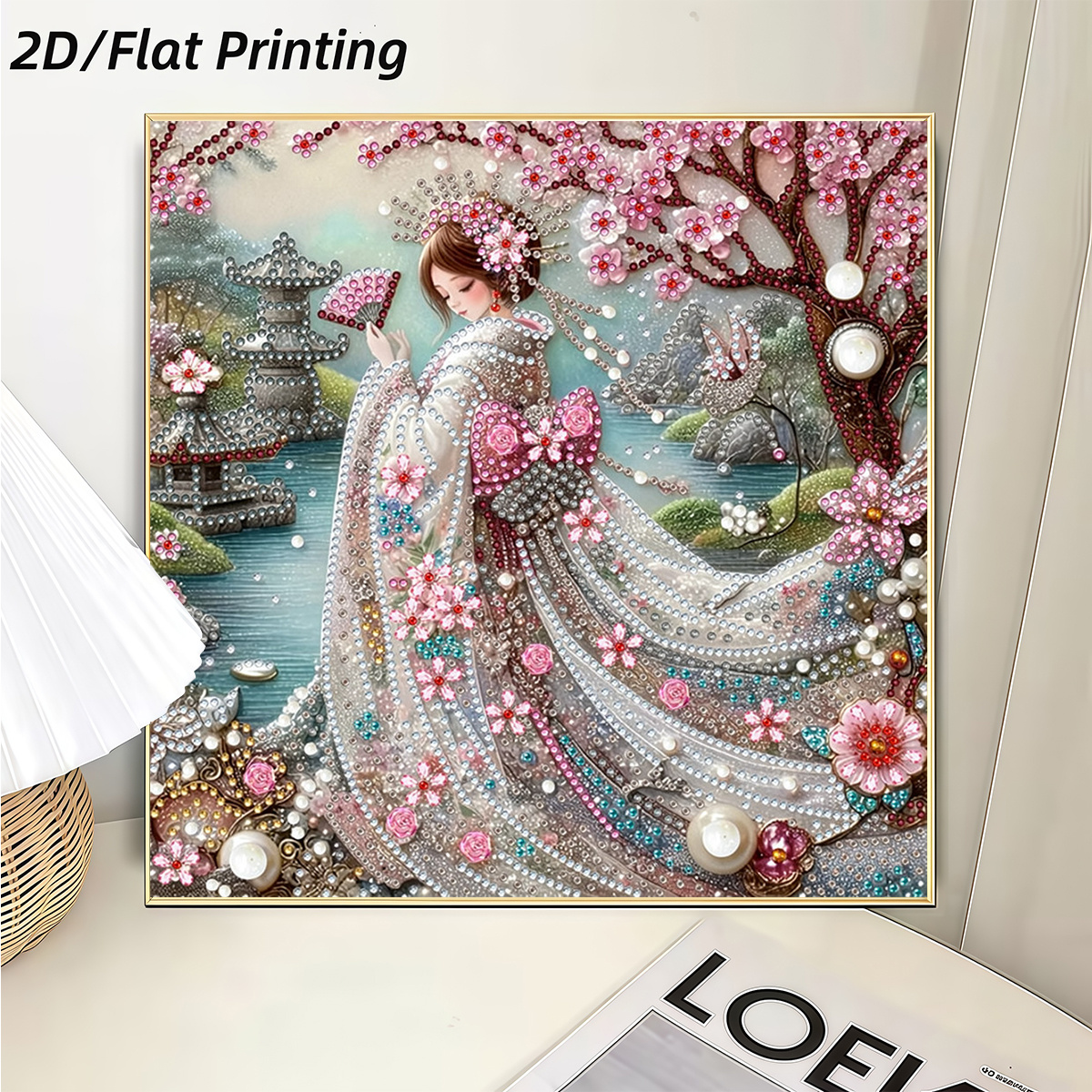 TEMU Kit de peinture à percer avec autocollant de motif kimono de 2D plat, 1 pièce. Ce kit de peinture à percer présente un inlay unique en acrylique