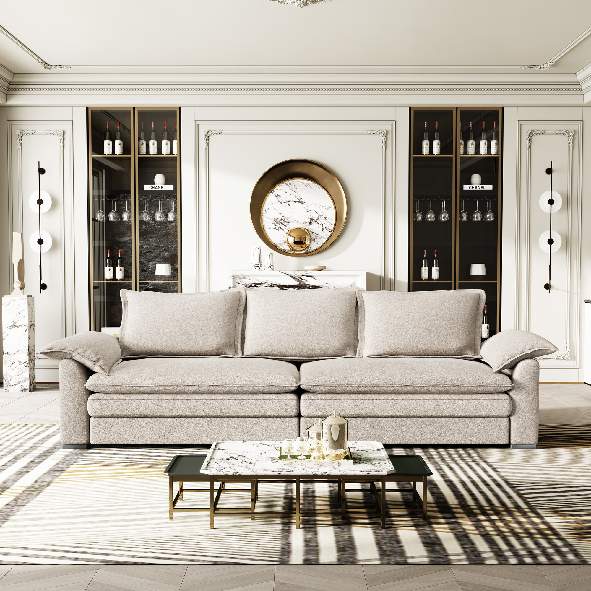 265cm Chenille Loveseat Sofa Oversized 3-seater Modern Comfy Seat Love Seat