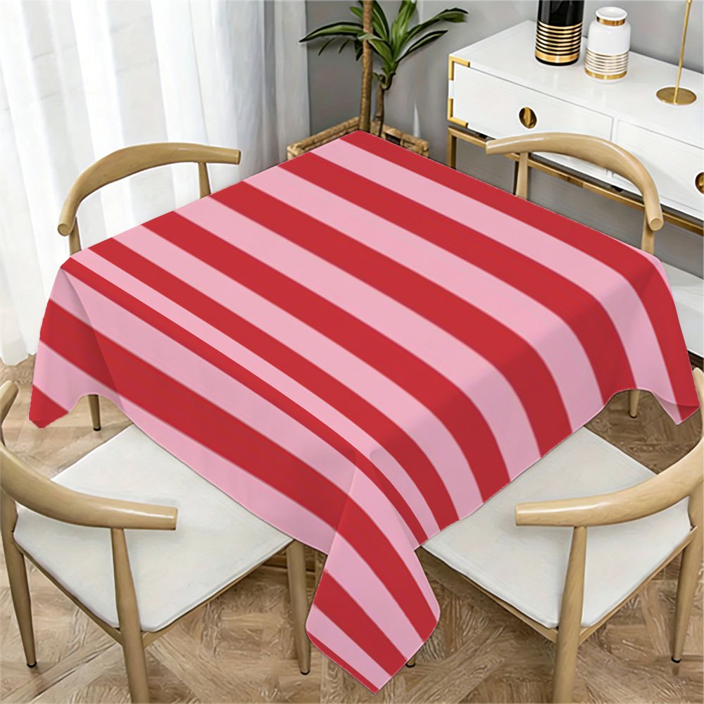 TEMU Nappe à rayés roses et rouges, fabriquée en tissu polyester durable. Cette nappe utilisée table mat, couvre-table basse ou nappe de table haute