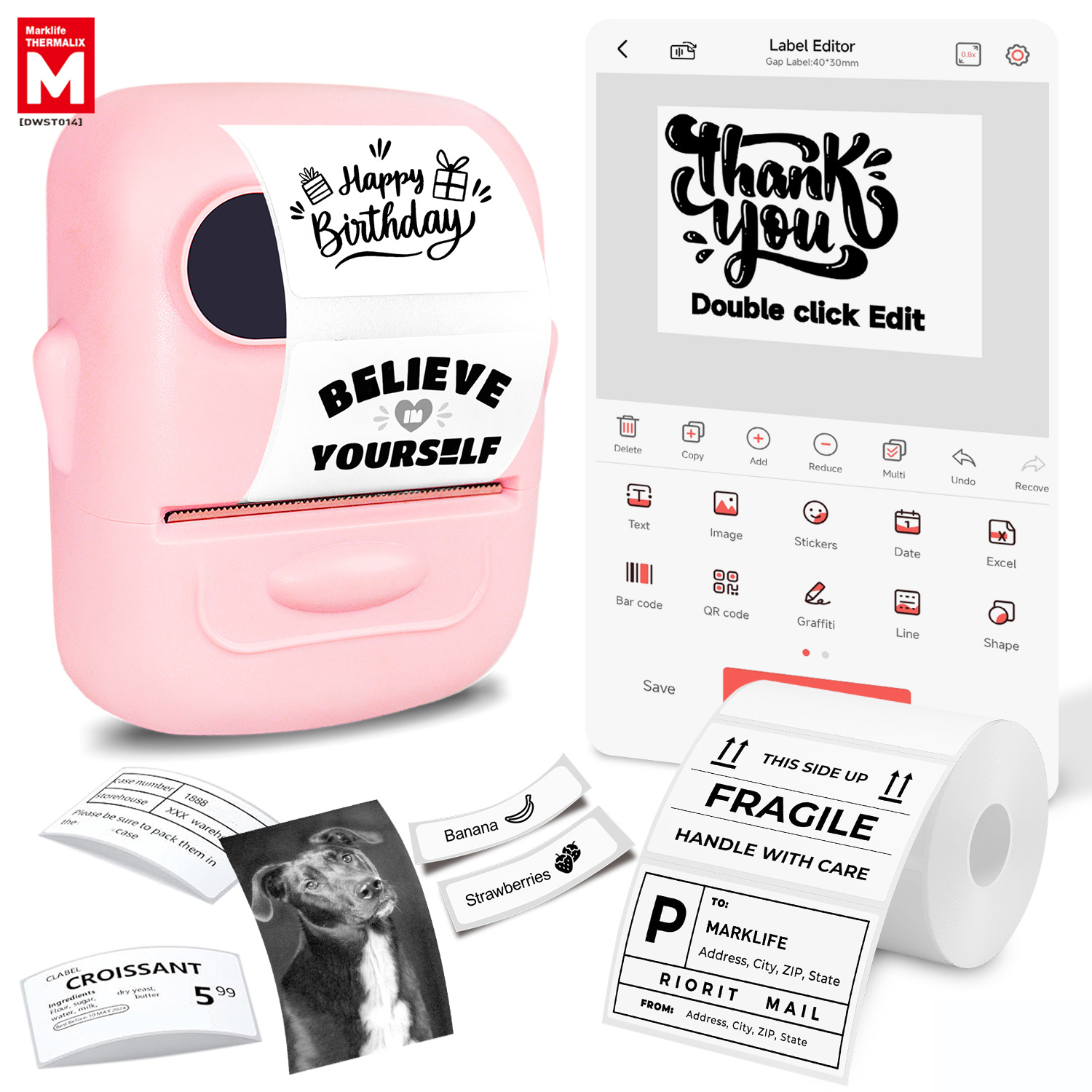 Image of Marklife P50 Portable Thermal Label Printer, Suitable For Home, Clothing, Supermarkets, Jewelry, And Food Industries, Compatible With +ios, With 220 Sheets Of 40 * 30mm Stickers