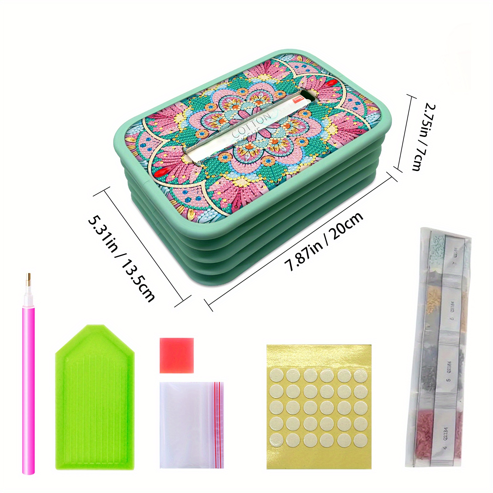 1pc handmade diamond painting tissue box holder floral diy craft with   mint green background decorative tissue organizer for living room housewarming wedding birthday gift   assembly tools   decor centerpiece mosaic effect decorative storage item Product details 3