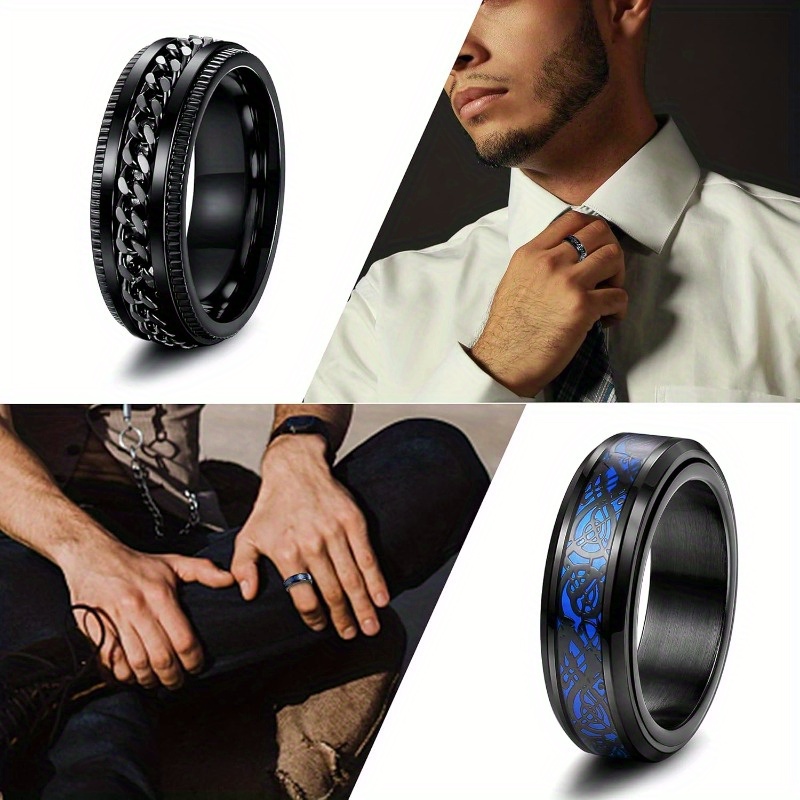 4pcs anxiety ring spinner fidget rings for anxiety dragon ring black 316 316l stainless steel rings for men women Product details 4