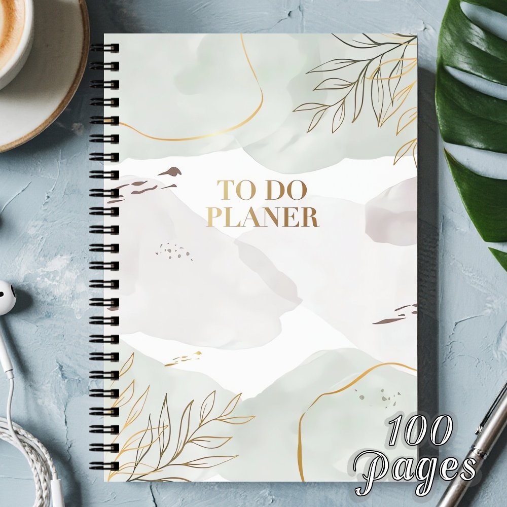 TEMU 1 stuks Esthetisch Productiviteitsdagboek met Aquarel Design - Spiraalnotitieboek voor Werk, To-Do Lijst Organizer, Bloem Gouden Accent Planner