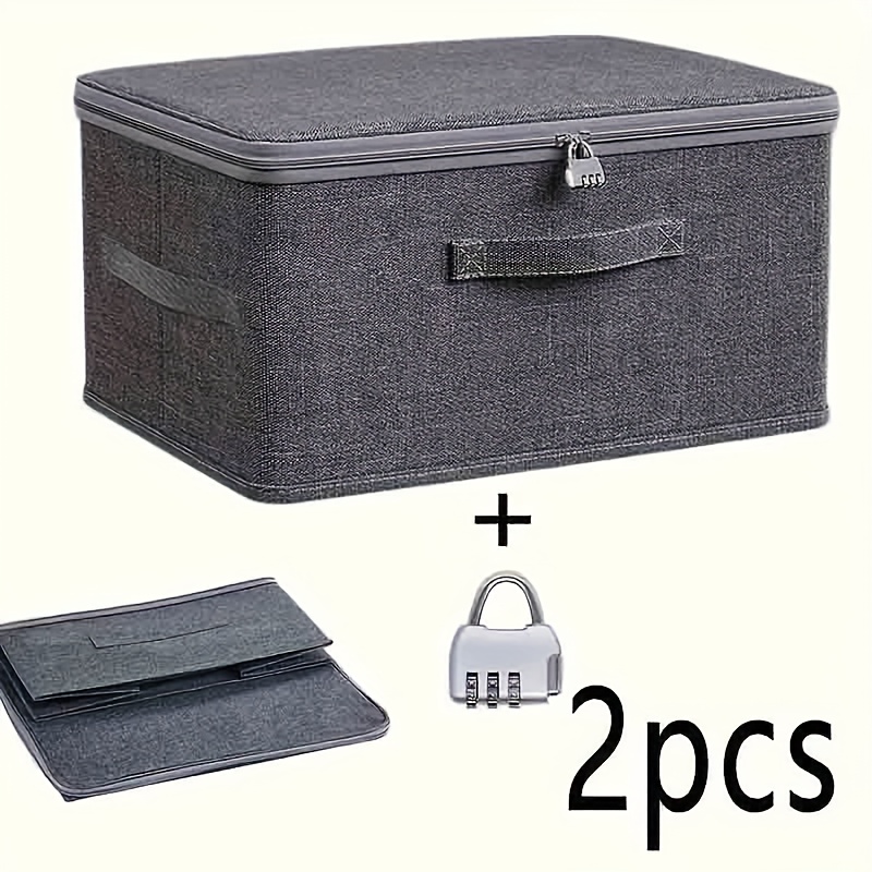 2pcs Set: (1 Storage Box + 1 Lock) Large Thick Foldable Storage Bin, Ideal For Wardrobe Clothing Organization And Living Room Clutter Management