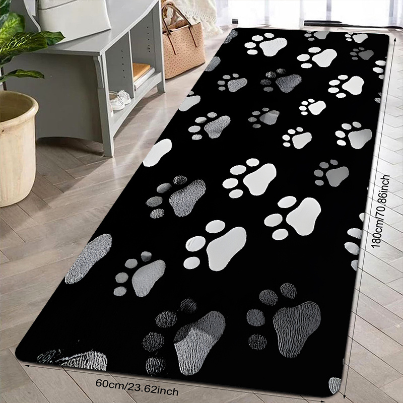 TEMU 1pc Dog Paw Print Kitchen Mat - Non-slip, Quick Dry Polyester Floor Mat With Soft Flannel Top & Sponge Padding, Ideal For Indoor/outdoor , Laundry Rooms, And Rest Areas, Dog Footprint Decor