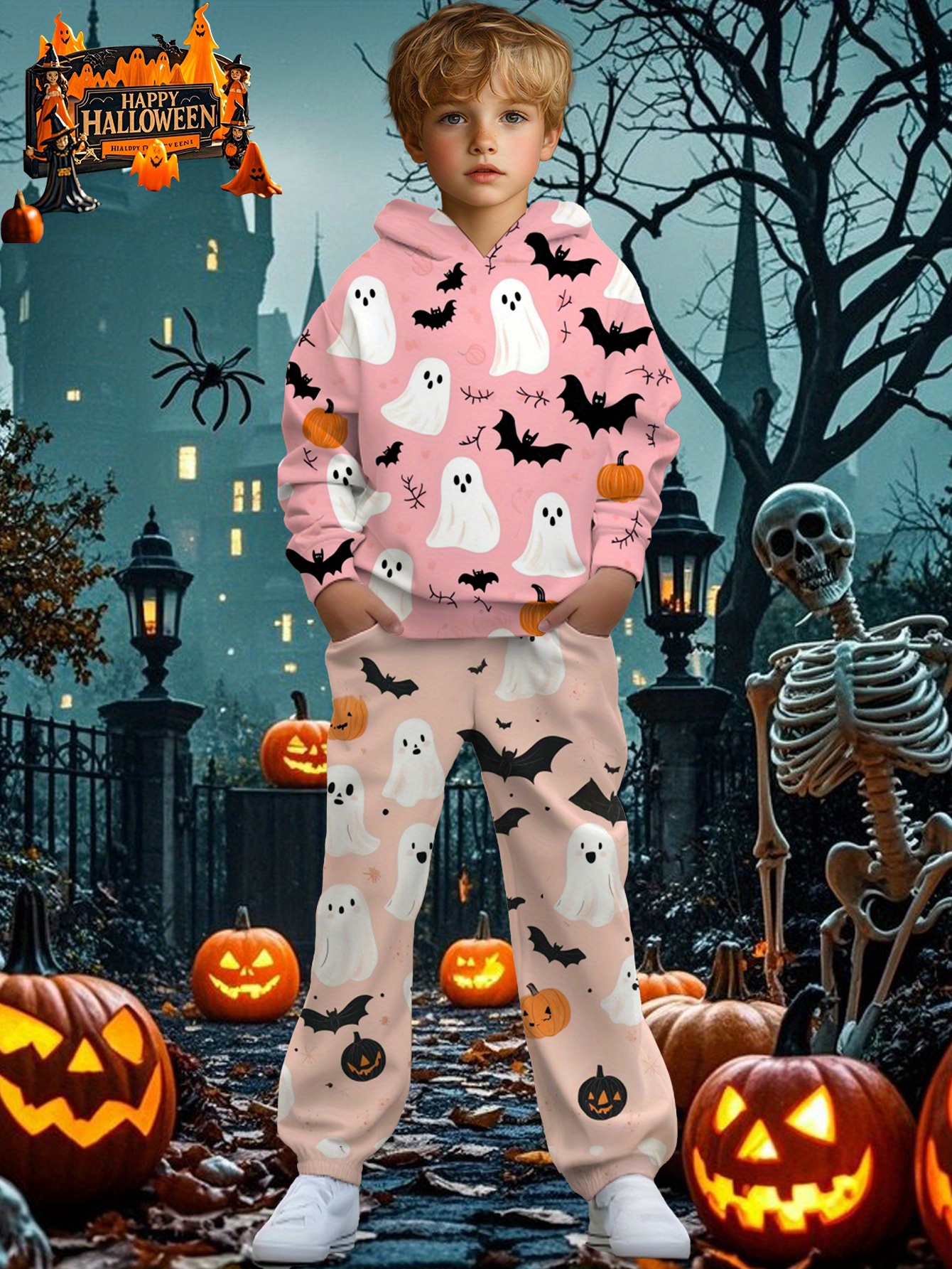 Latest Trendy Digital Print Hoodie and Jogger Set for Boys - Stylish Mixed Color Full-Print Design, Casual Outdoor Sportswear with Random Patterns, Perfect Gift for Holidays & Birthdays (Spring/Autumn/Winter), Perfect for Outdoor