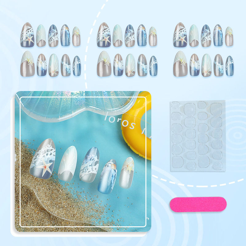 E-shop 30 Stk. grenzüberschreitend meistverkaufte Premium tragbare Nagelstücke im Strandstil, mit , Sternen, Muscheln 3D-punktiertem Nageldesign