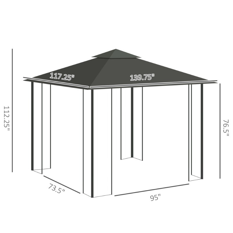 10' x 11.5' Gray Metal Gazebo with Double Roof, Tree Motif Frame and Netting, Durable Outdoor Canopy Shelter for Garden, Lawn, Backyard or Deck.