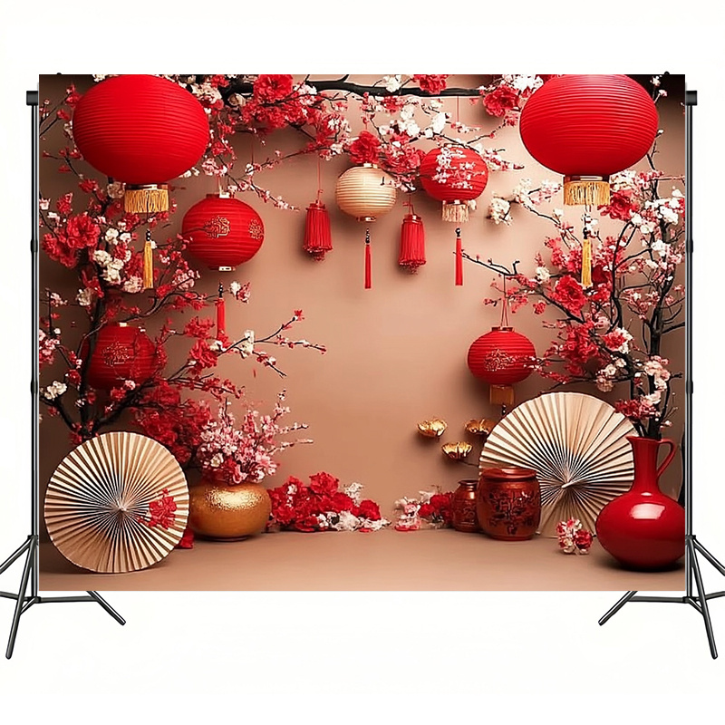 

1pc Chinese New Year Photography Backdrop, Large Size 59x39.2/82.7x59/90.6x70.8 Inches, Red Polyester Party Banner, Indoor & Outdoor Spring Holiday Decor, Studio Prop Sign