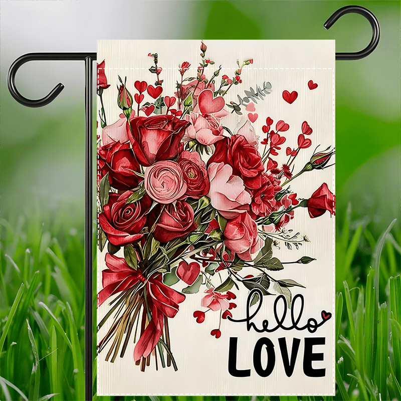 

Happy Valentine's Day Garden Flag - Double-sided Polyester, Waterproof Burlap, Spring And Summer Indoor & Outdoor Decoration, 12x18 Inch, No Flagpole Included, Flag, Garden Flag