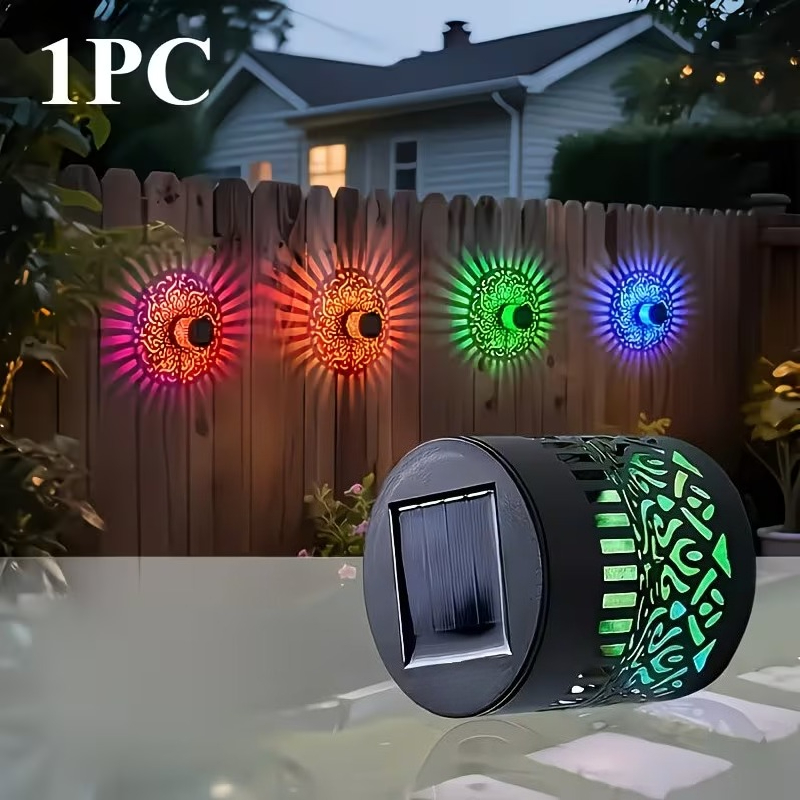 E-shop Mandala Lampe, Solarbetriebene Zaunleuchte für Außen mit Projektions-Wandleuchte, Buntes Mandala- Solarleuchte, Geeignet für Garten, Terrassen-