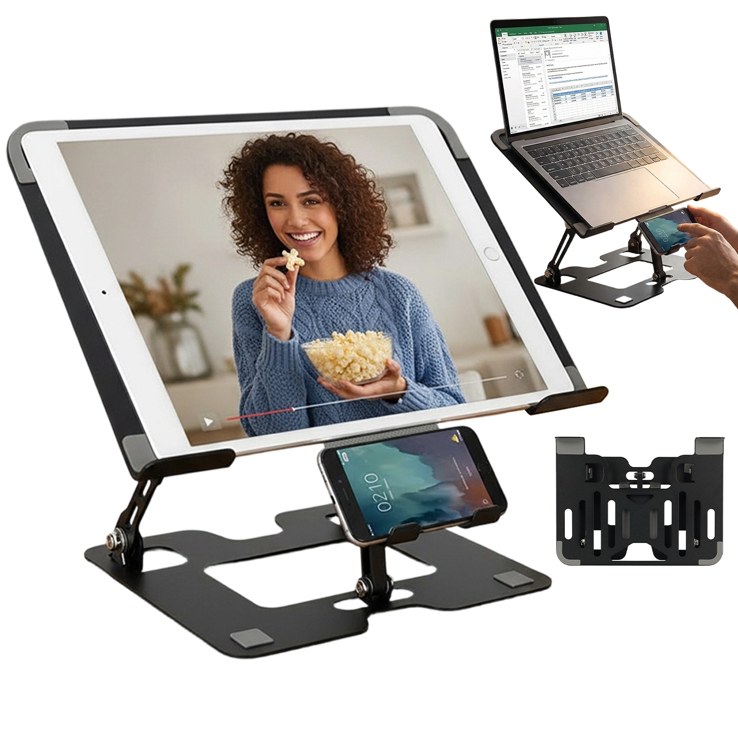 Image of 1-set Upgraded Carbon Steel Laptop And Phone Stand, 2-in-1 Adjustable Portable Laptop Stand, Foldable Aluminum Alloy Desktop Stand.- Practical Design