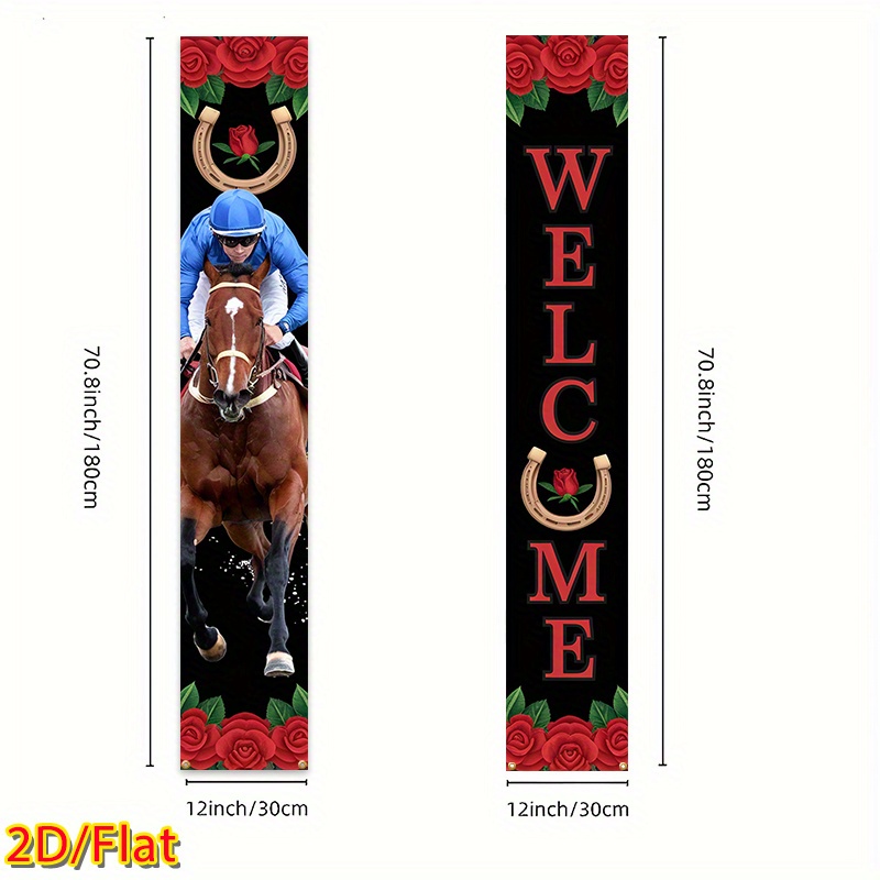 TEMU 2d Flat - 2d Flat - 2d Banner, 2d Banner - 2d Banner, 2d Banner - 2pcs Set Horse Racing Theme Welcome Banner Set - 70.8x 12inch Durable