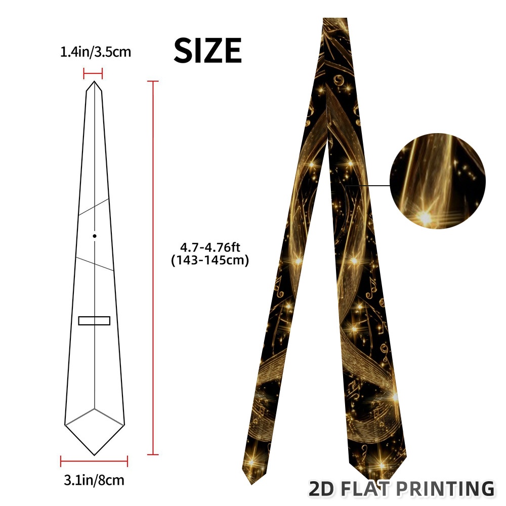 TEMU 1pc Musical & Golden Swirls Print Tie - Lightweight Breathable Suitable For Office Work, Dates, Weddings, Concerts - Elegant Golden Swirls,