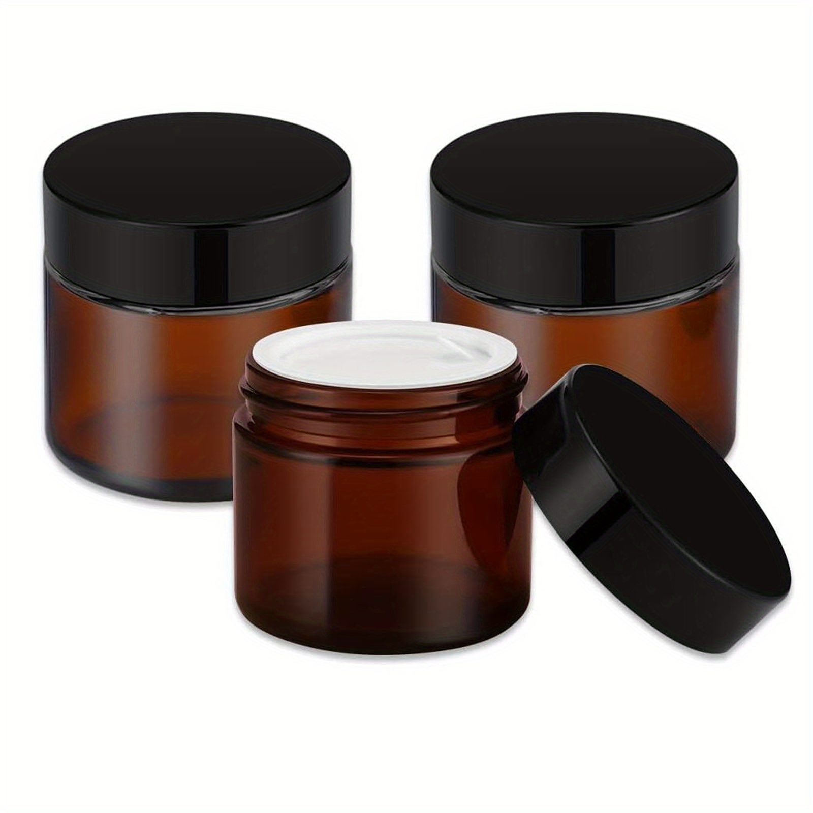 TEMU 30pcs Amber Glass Jar Container 50g Cosmetic Cream Lotion Bottle Hand Cream Container Storage With Inner Liners And Black Lids