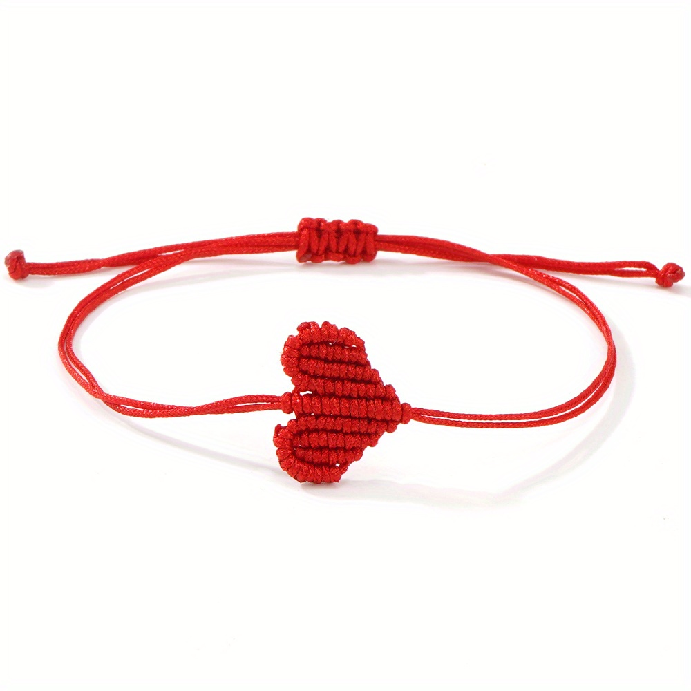 Image of 1pc Bohemian Spring Summer New Cai Color Jewelry Thread Woven Slant Twist Knot Heart Bracelet Accessory - Suitable For Parties And Beach Vacations