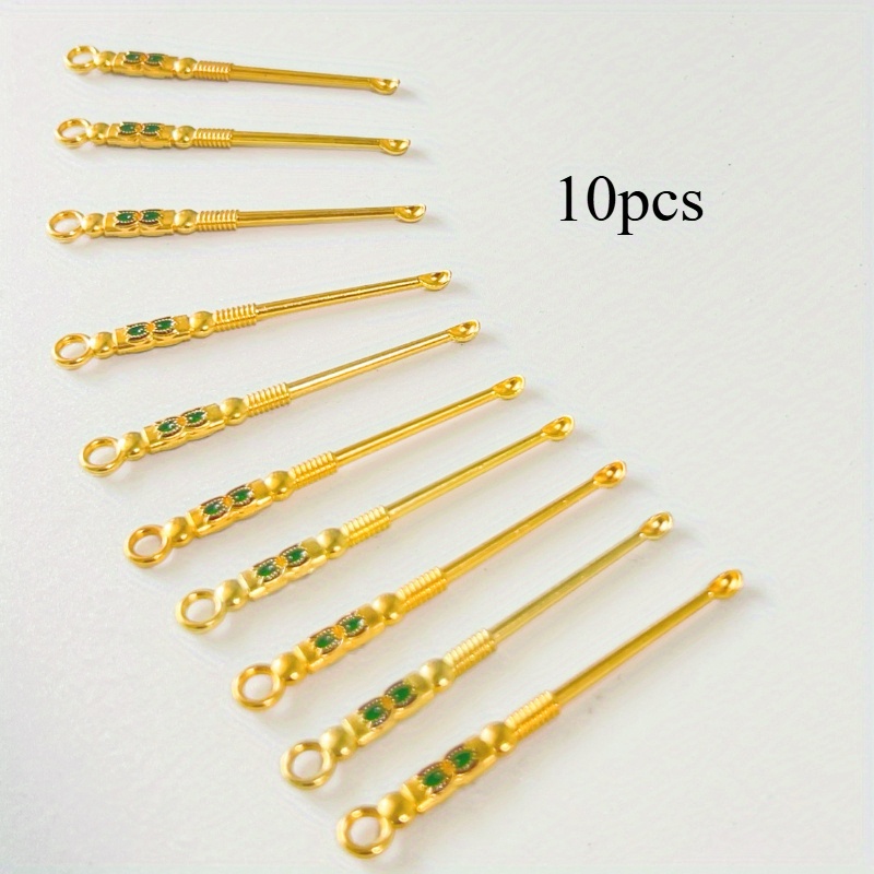 Set Of 10 Golden Ear Scoops, Designed For Portability And Attached To A Keychain, Serving As Small For Ear Cleaning.
