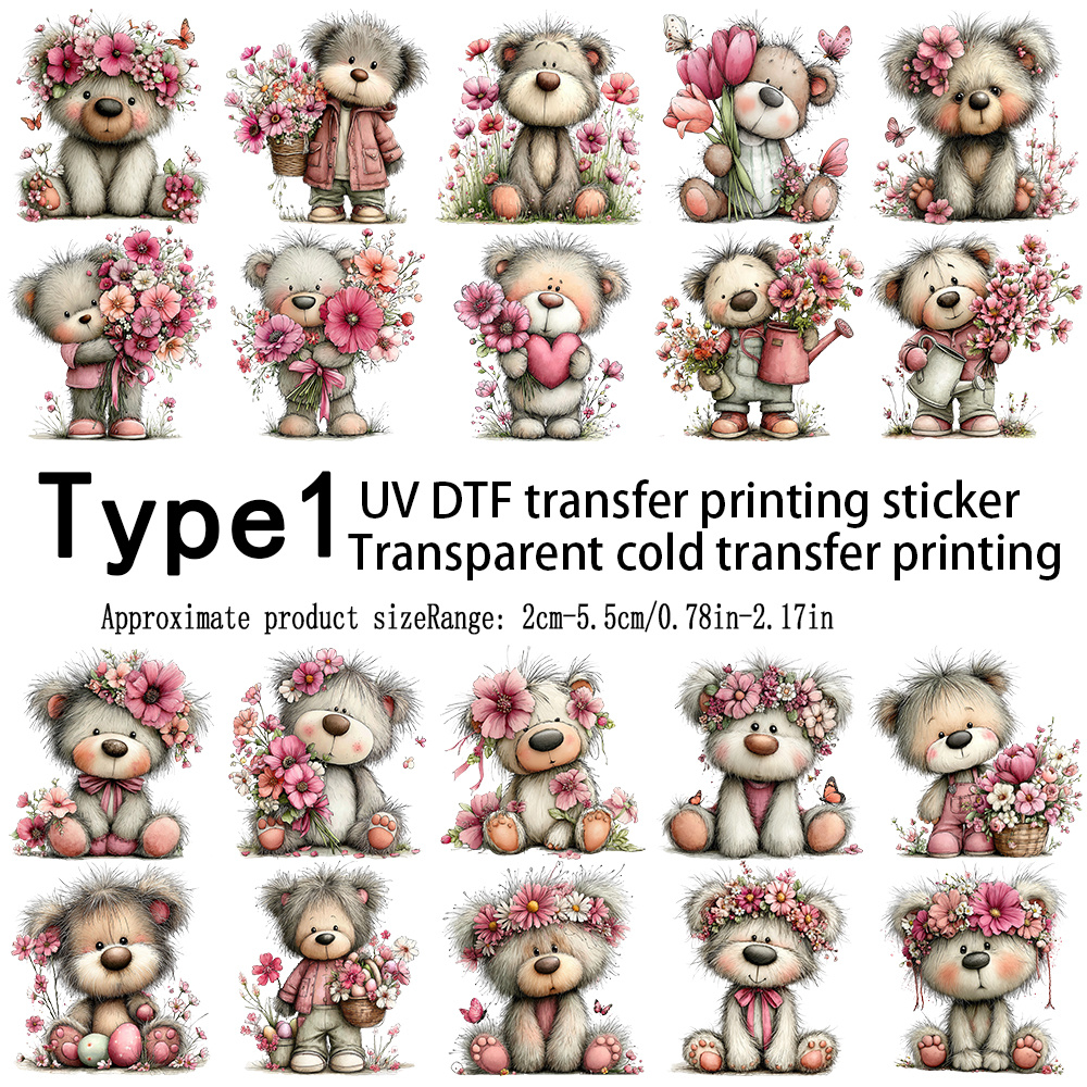 TEMU Uv Dtf Transfer Printing High Quality Stickers, Spring Teddy Bear Series Stickers, Self-adhesive Clip Art Books, Home Decoration Furniture And
