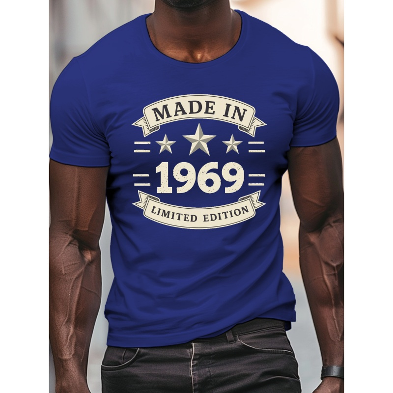 

T-Shirt Décontracté pour Hommes "Made in 1969" - Confortable, Léger avec Col Rond et Imprimé Étoiles pour l'Été