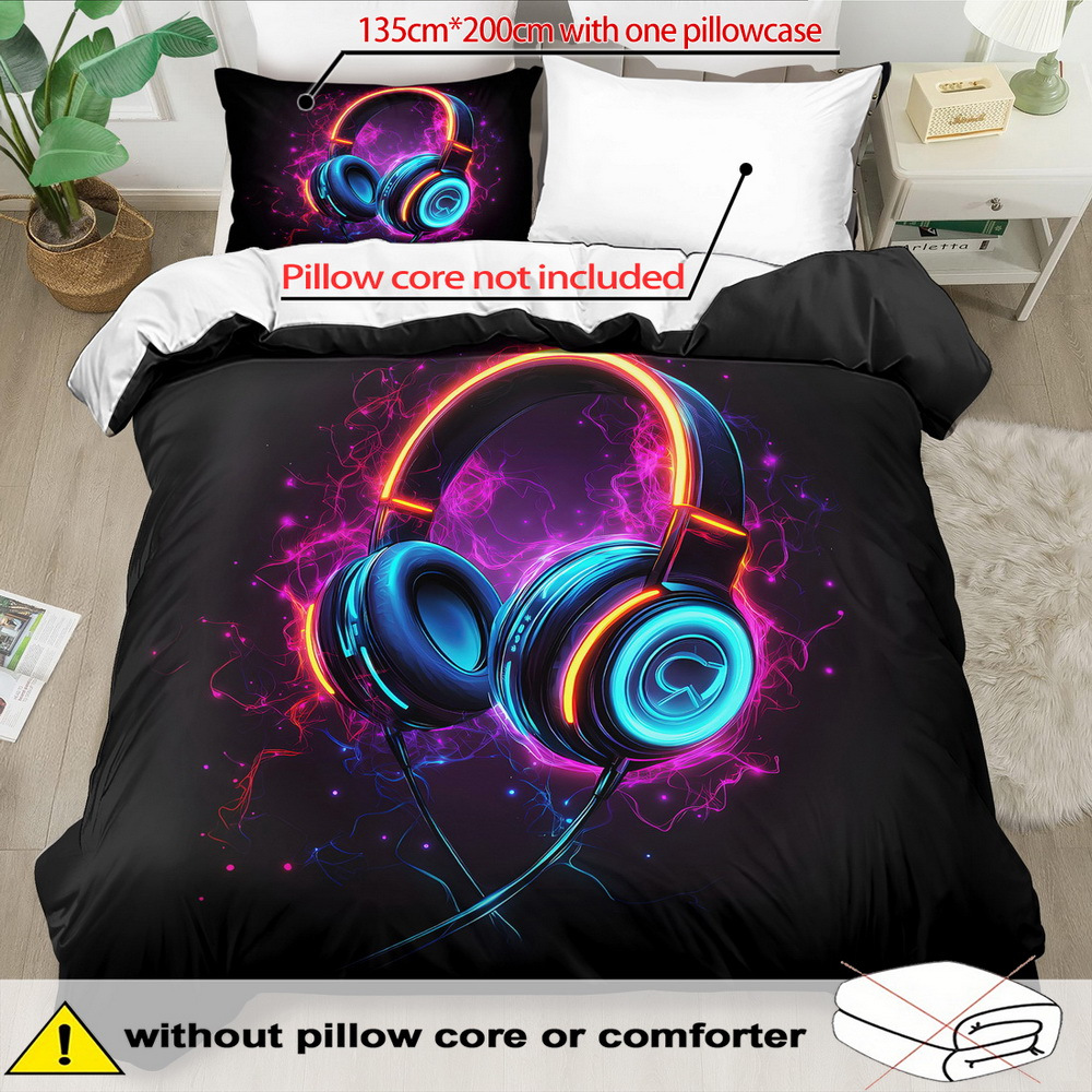 TEMU Juego de Nórdica con Tema de - 2/3 piezas, , y Transpirable, Ropa de Cama con Estampado de Auriculares, Juego de Nórdica con Estampado de