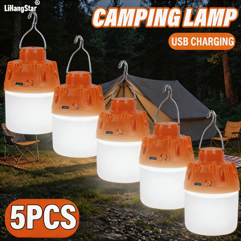 TEMU Lihangstar 5pcs Portable Outdoor Camping Light Set, Portable Led Camping Bulbs - Usb Rechargeable, 3 Lighting Modes, Ideal For Hanging In Tents,