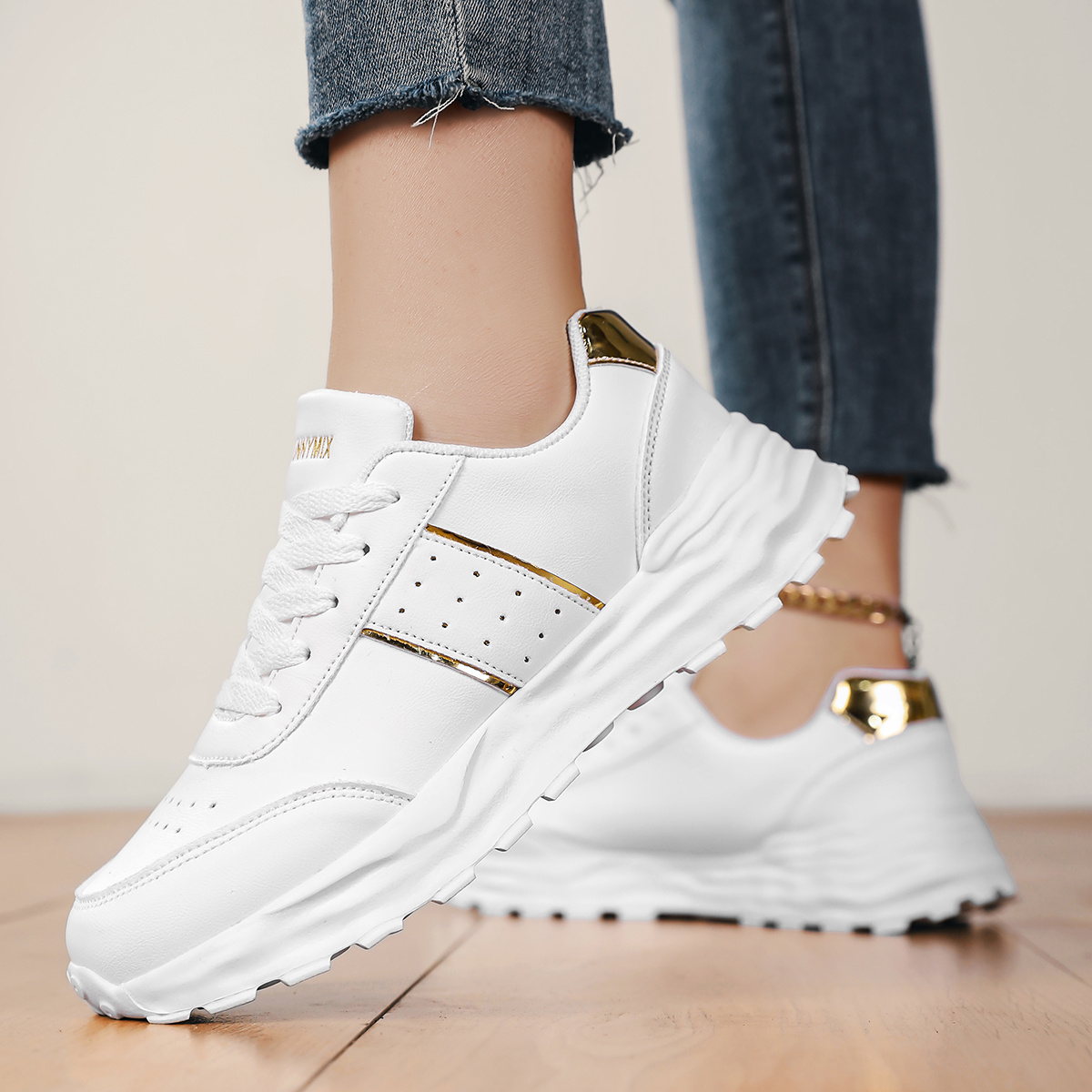 Brand Women'S Shoes Casual Sports Shoes Fashion Casual Shoes Sports  Outdoor Shoes Large Size Shopping and Walking Shoes Golden Sequin  Decoration