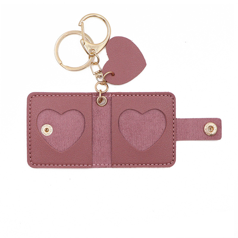 TEMU 1pc Creative Artistic Hollow-out Heart Keychain With Photo Storage, Pu Leather Case Holds One-inch Mini Couple/family Photo Pendant, Meaningful