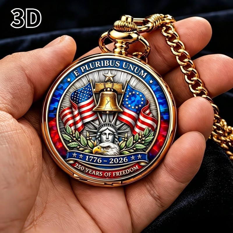 1pc   250th anniversary united   pocket watch retro classic 3d movement watch with chain suitable for fashion collectible gift for holidays birthdays special occasions historical commemorative   3