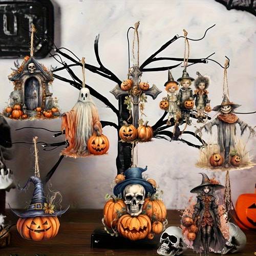 halloween vintage wooden hanging decoration with witch hat bats artificial suitable for for home party door decor spooky bat themed for christmas and year round gothic ornament for style