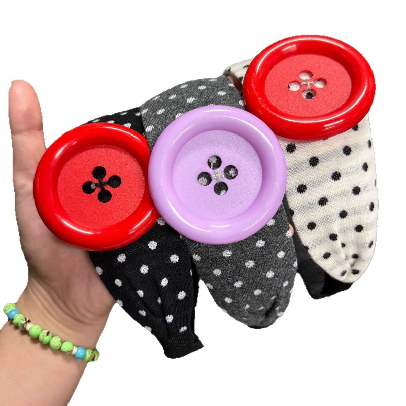 Cute Polka Dot Button Decor Headbands