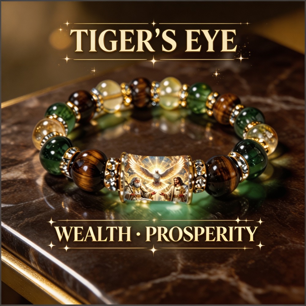 TEMU And Peace Pattern Bead Bracelet, Yellow-green Brown Multicolor Round Beads With Golden Decorative Spacer, Wealth Elastic Wristband, Unisex Daily