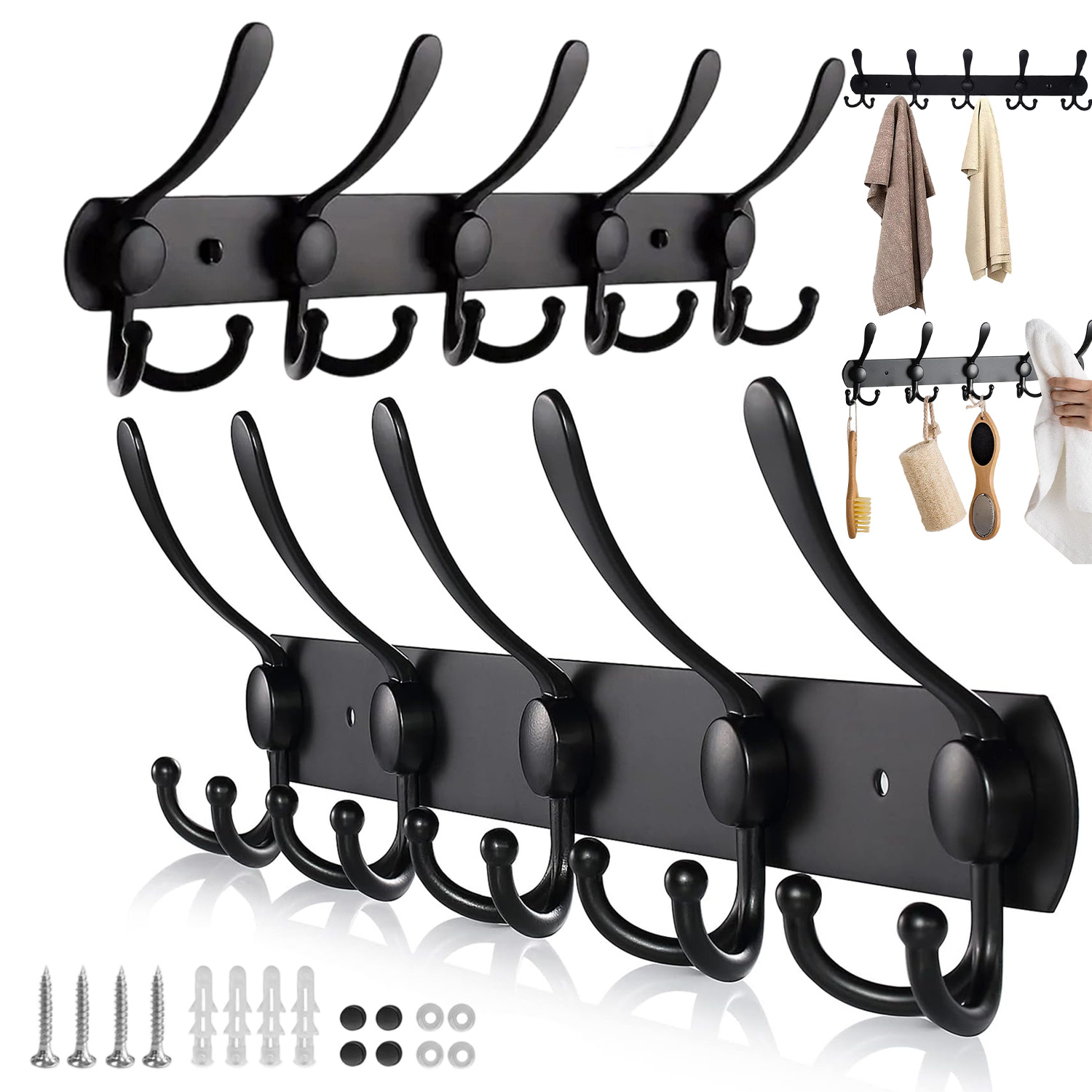2pcs Stainless Steel Wall-mounted Coat Rack | Heavy-duty Coat Hooks, Contemporary Style, Rail