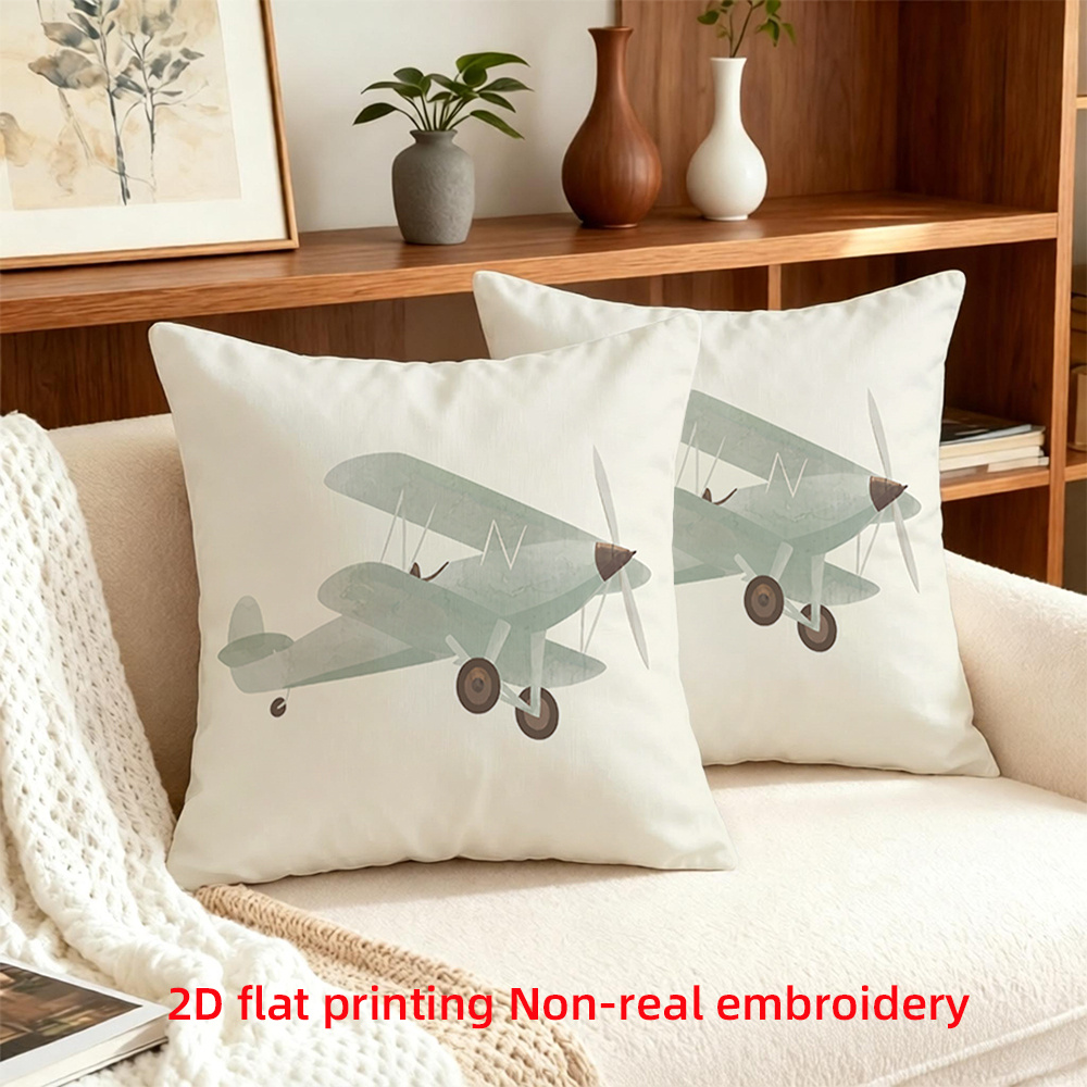 item picture 2d flat 2pcs autumn winter pillowcases multi sizes   single sided printed pillowcases core not included suitable for sofa living room office bedroom retro airplane pattern