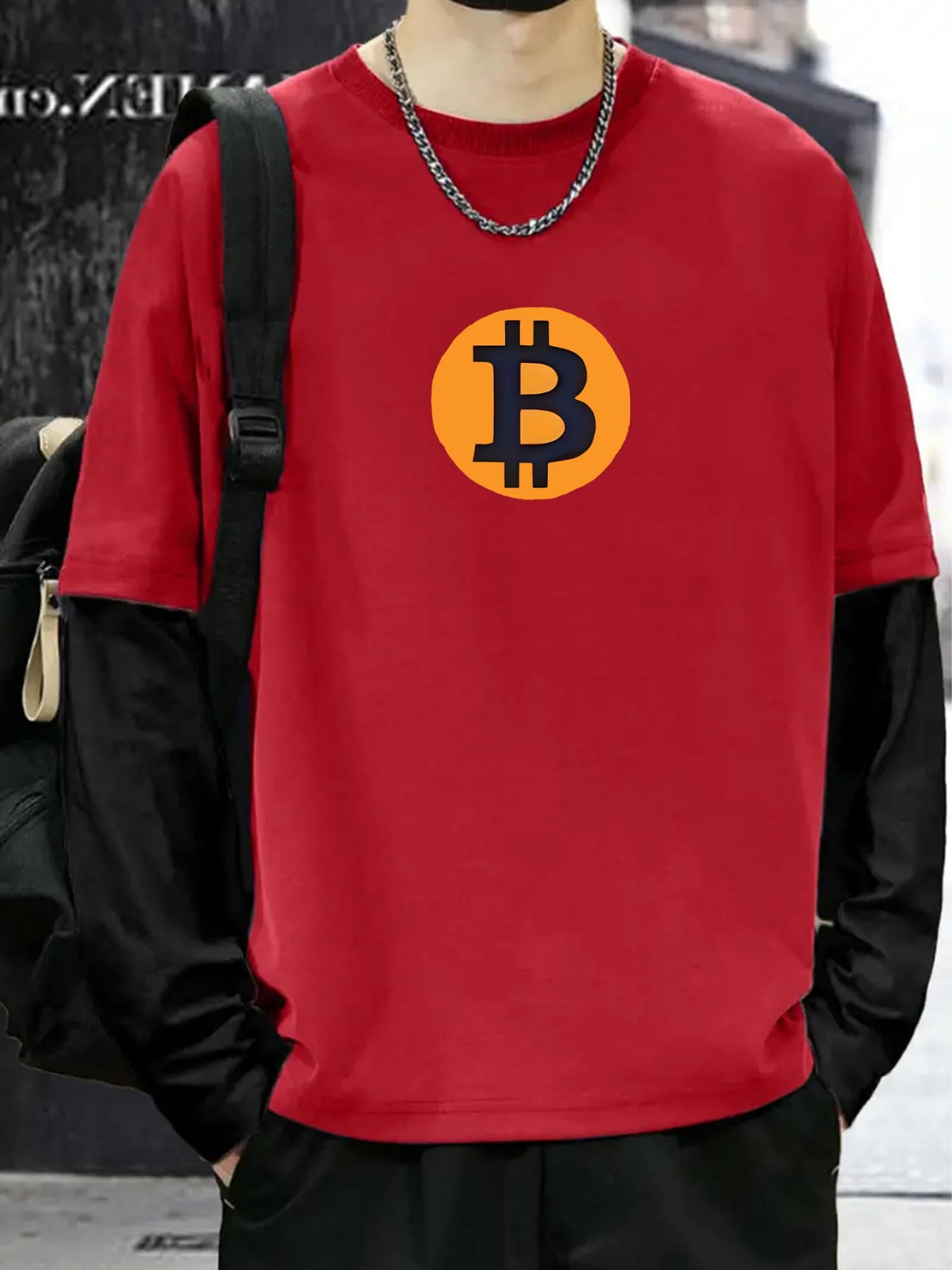 비트코인 기하학 패턴이 있는 남성용 캐주얼 폴리에스터 티셔츠 크루넥 약간의 신축성 사계절용 루즈핏 아플리케 - Temu Republic  of Korea