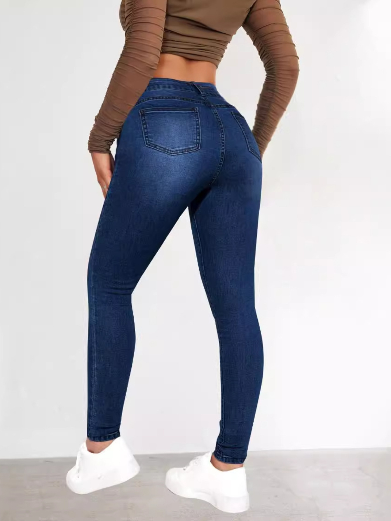 2025 Spice High Waist Skinny Jeans Stretch Denim Button-Fly Blue Jeans  for Women, Streetwear Style Machine Washable Solid Color Fit,