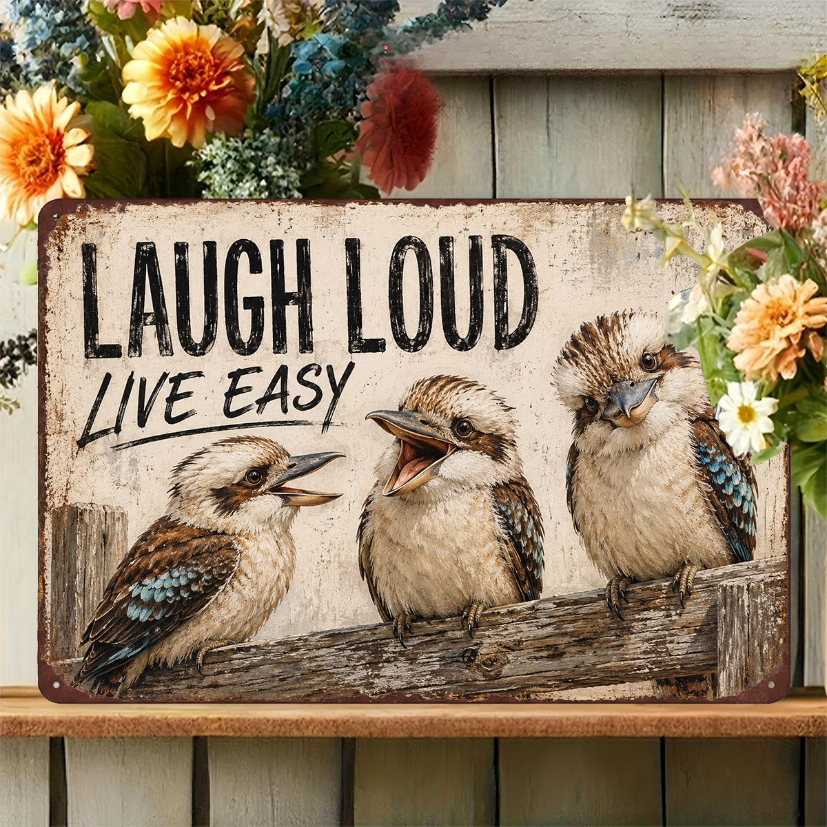 TEMU 2d Flat - 【2d Flat】 2d Flat - [2d Flat] 1pc Retro Metal Tin Signboard 20x30cm 2d Flat Laugh Loud Live Easy Birds Art Decor No Electricity