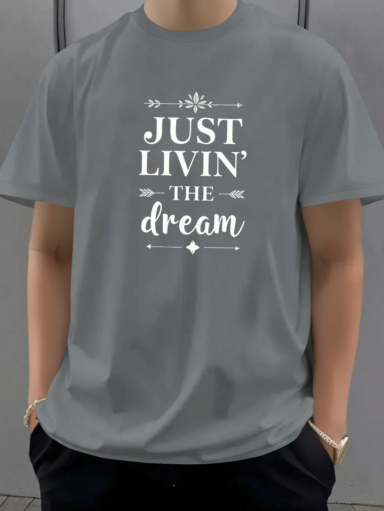 メンズ「 ・リビン・ザ・ 」アローtシャツ - 100%コットン カジュアル   ティー アロー＆「jld」グラフィック付き 洗濯機対応 年間快適 アウトドア＆カジュ イル