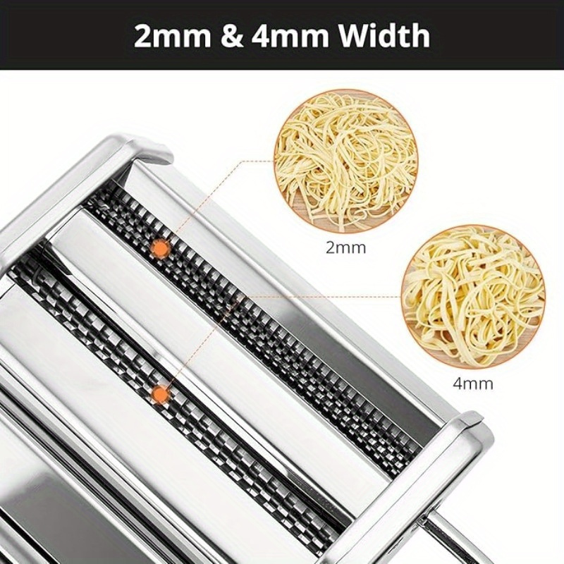 stainless steel manual pasta maker machine with 6 adjustable thickness settings hand crank double roller for fresh spaghetti   noodles and dumpling skins kitchen gadget details 7