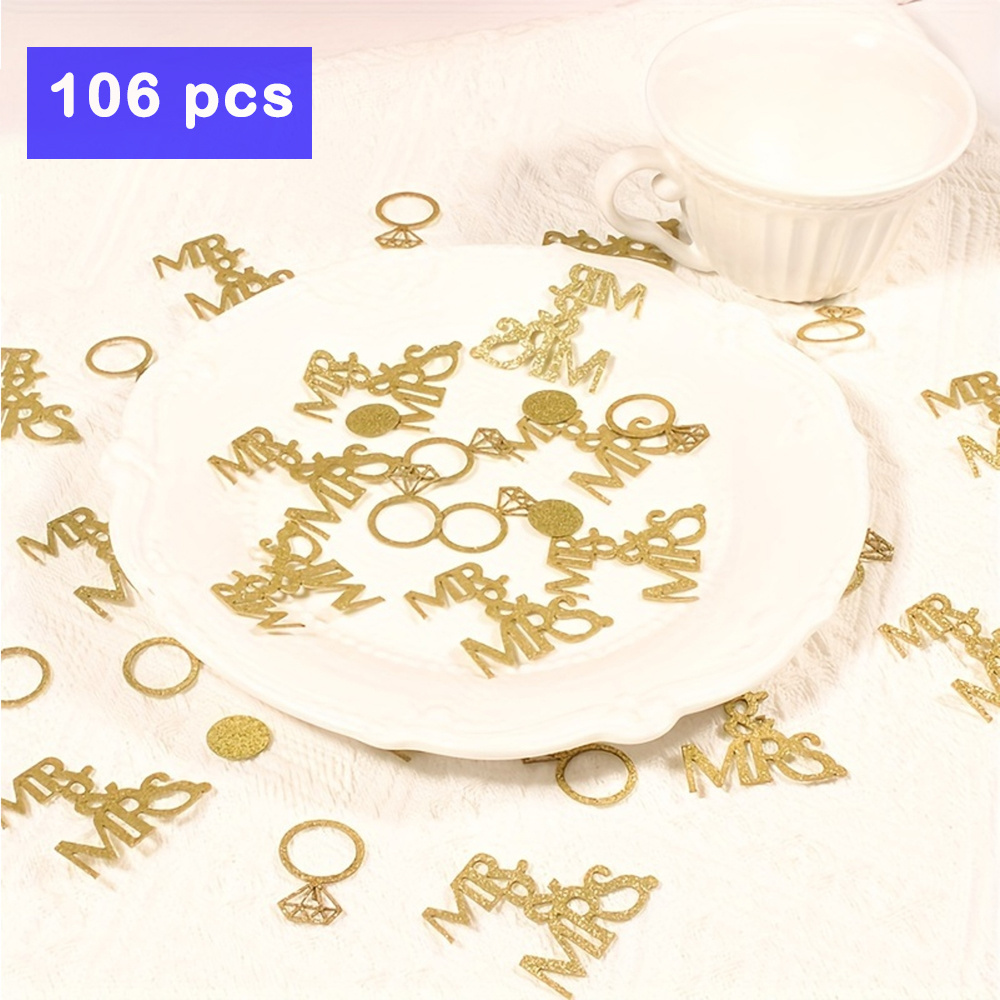 106pcs Golden Mr And Mrs Ring Confetti Wedding Party Decoration Confetti Wedding Party Decoration Supplies