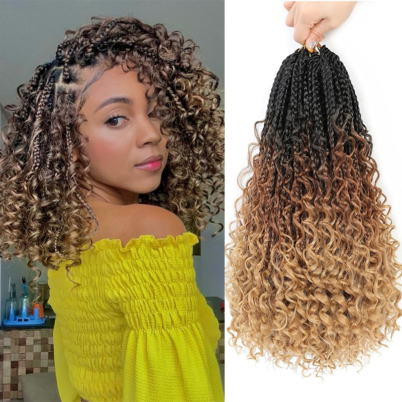 TEMU 14 Inch Boho Box Braids Goddess Box Braids Crochet Hair, Bohemian Hippie Braids Braiding Braids With Curly Ends Messy Pre-looped Synthetic