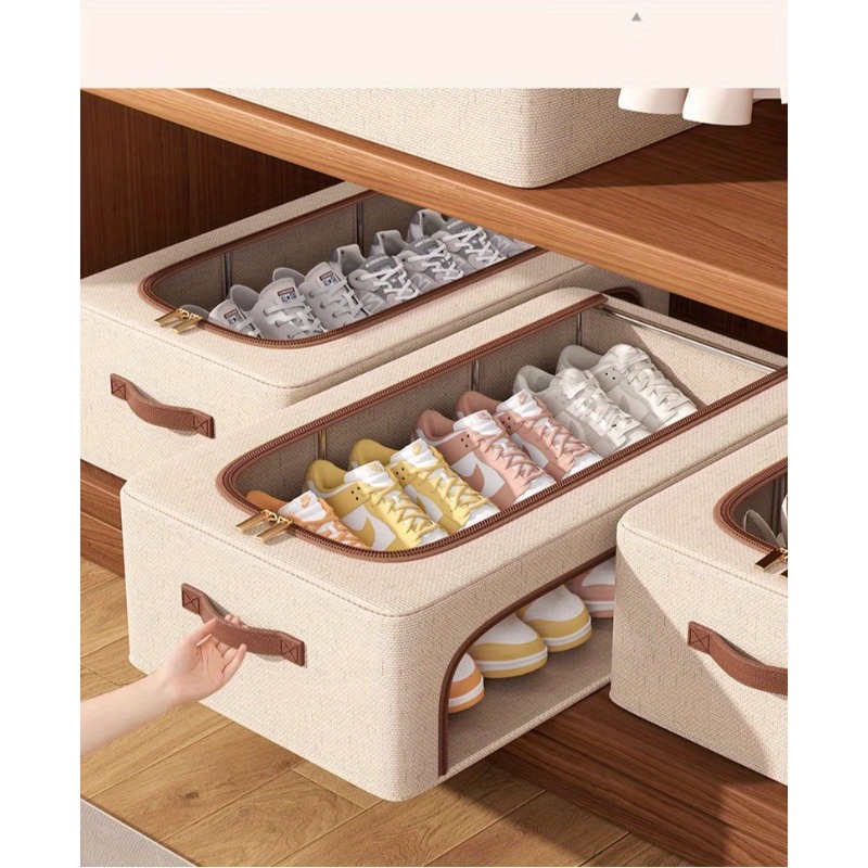 Foldable Double Window Shoe Cabinet, Dust-Proof Stackable Storage