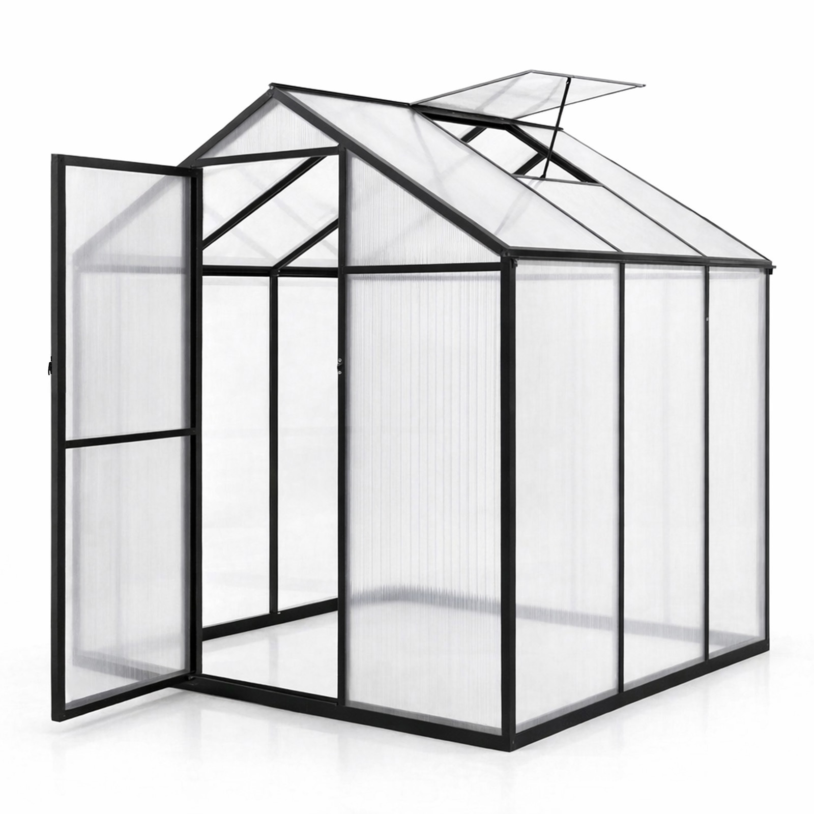 Aluminium Greenhouse Garden Polycarbonate Greenhouse Winterproof Weatherproof 4mm Panels Outward Opening Door With Extended Handle 185x185x195cm Plant Uv Protected Stable