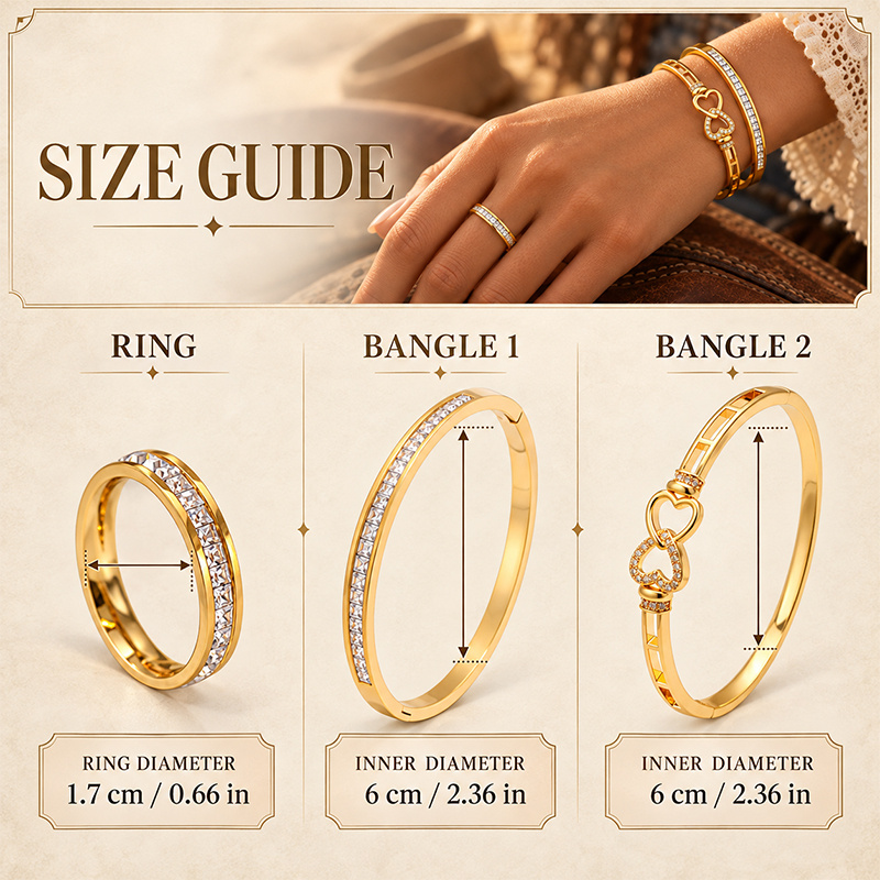 Interlocking Heart 3pcs Jewelry Set, Crystal Bangle & Ring