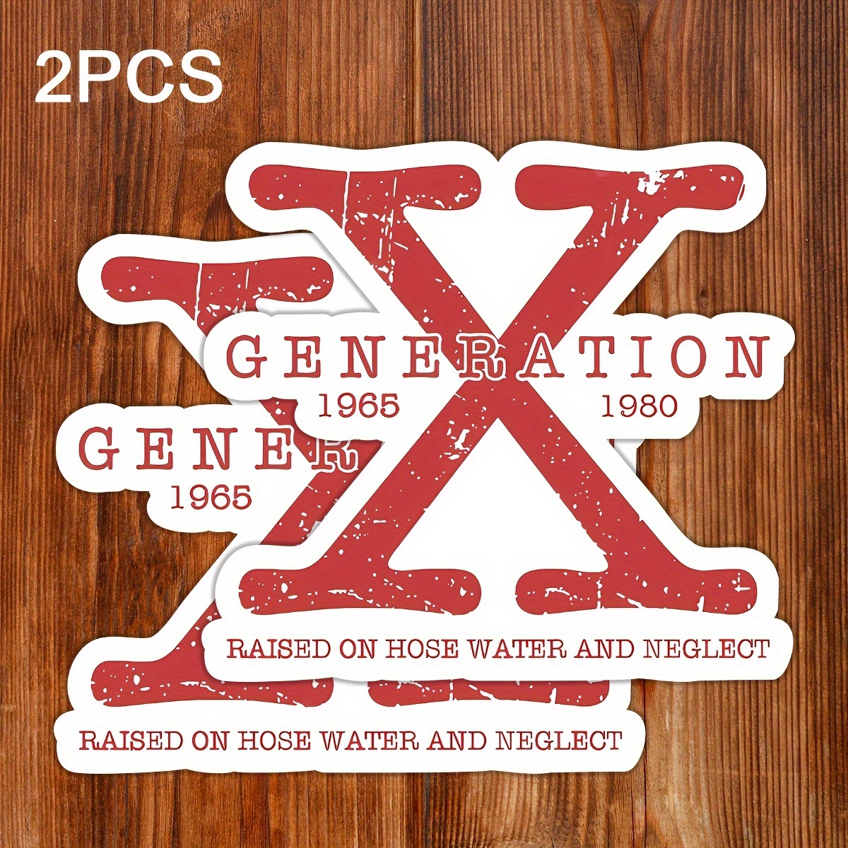 TEMU 2pcs Nostalgia Stickers - Durable Vinyl Matte Decals With Distressed Red & 1965-1985 Dates, Irregular Shape Self-adhesive Stickers For Cars, Laptops, Water Bottles - For Teens & Adults