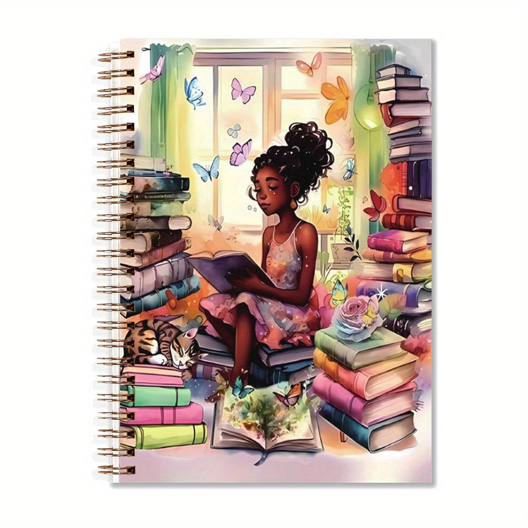 

1pc Girl Reading Spiral Notebook - Cute & Journal, 5.5x8.3", 50 Pages - Ideal For School Or Office Organization - Perfect Christmas Gift, Cute Notebooks For Girls